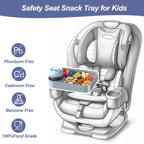 Car Seat Snack Tray for Kids, Mess-Free Square Travel Tray Cup Holder Snack Tray, Durable Car Food Tray for Toddlers, Universal Fit Kids Travel Road Trip Essentials (Gray) - color: gray