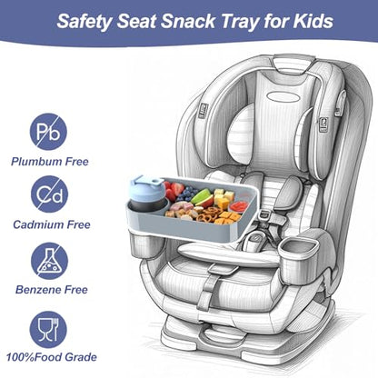 Car Seat Snack Tray for Kids, Mess-Free Square Travel Tray Cup Holder Snack Tray, Durable Car Food Tray for Toddlers, Universal Fit Kids Travel Road Trip Essentials (Gray) - color: gray