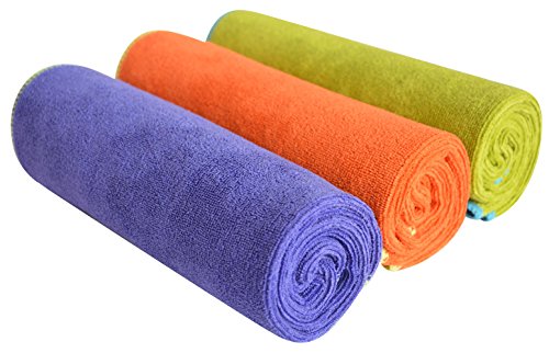 SINLAND Microfiber Gym Towels Super Absorbent Compact Travel Workout Towel Quick Dry Camping Sweat Towel for Sports Beach Swimming Backpacking Hiking and Yoga Men Women 16 Inch X 32 Inch - color: Grape+pumpkin+chartreuse