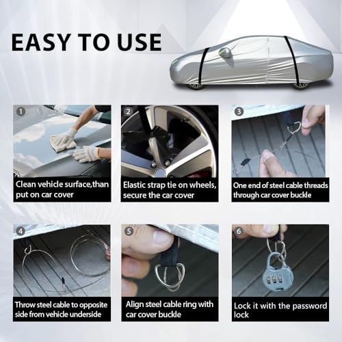 Heavy-Duty Car Cover Waterproof All Weather for Universal Sedan, Outdoor Rain Sun Snow UV Protection, Indoor Dust and Scratch Resistant 3L+ (189 * 71 * 59 inch)