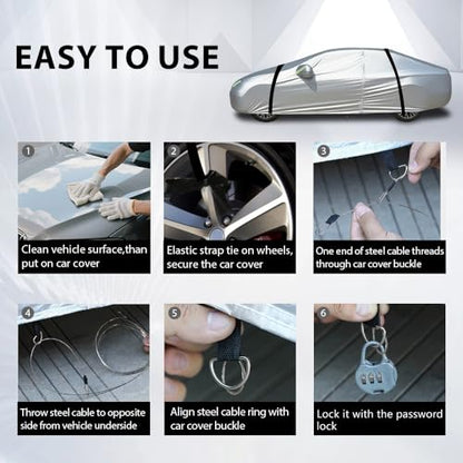 Heavy-Duty Car Cover Waterproof All Weather for Universal Sedan, Outdoor Rain Sun Snow UV Protection, Indoor Dust and Scratch Resistant 3L+ (189 * 71 * 59 inch)