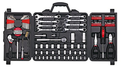 Apollo Tools 101 Piece Mechanic Tool Set for Roadside Emergencies. SAE and Metric for Mechanical Repairs for Boating, RV, Bikes, in Compact Carrying Case - Red - DT0006