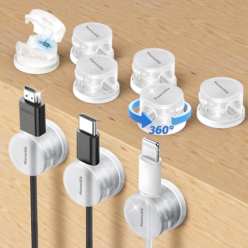 9 Pack Spring Cord Organizer Cable Clips [Locking Cable Rotatable], 2025 Latest Nearockle Phone Charging Cord Holder Cable Management for Car, Nightstand, Office Desk Accessories (Clear) - color: Transparent