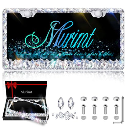 Bling License Plate Frame for Women,2 Pack Stainless Steel Rhinestone License Plate Frames | Holder Handmade Glitter Crystal Diamond Lincense Plate Cover for Girl Bedazzled Sparkly (White)… - color: CPJ-03-white-2