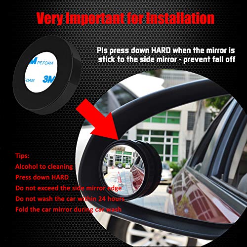 Ampper 2" Round Blind Spot Mirror, 360 Degree Adjustabe HD Glass and ABS Housing Convex Round Stick-On Mirror for Car (Black, Pack of 2)