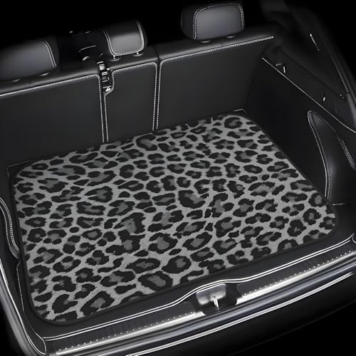 Universal Car Trunk Mat 29" x 39", Gray Leopard Print All Weather Trunk Protection Cargo Liner, Durable Cargo Mat Rear Trunk Liner, Stylish Vehicle Interior Accessories Suitable for Most Car Models - color: Gray Leopard Print