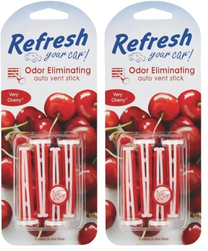 Refresh Your Car Car Air Freshener, Odor Eliminator, Set of 4 Auto Vent Sticks, Very Cherry Scent, Refresh Your Car (Pack of 2) - size: 1 Count (Pack of 2), style: Very Cherry