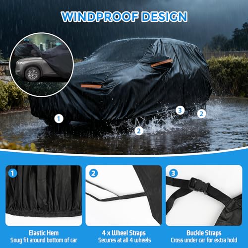 Winter Car Cover for Ford Explorer 1991-2025, Heavy Duty SUV Full Car Cover Waterproof All Weather Outdoor for Hail Snow Ice Rain Sun UV Dust Protector, with Driver Side Zipper & Reflective Strips