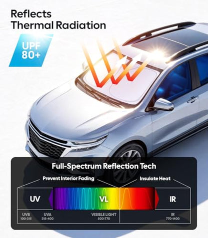 Wigoo for Chevrolet Equinox Windshield Sunshade [OEM Design, 100% Sun Blockage] Foldable Heat Insulation Sun Shade with Storage Bag, for Chevrolet Equinox (2018-2026), Silver Coating - size: for Chevrolet Equinox(2018-2026)