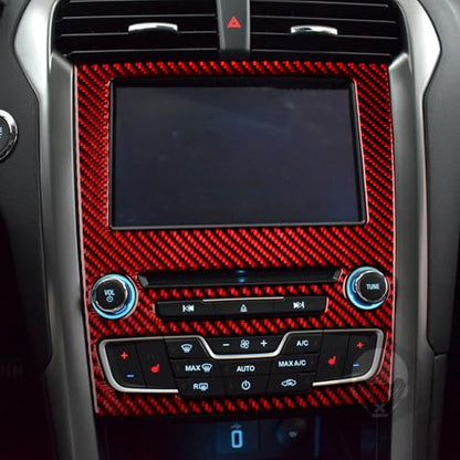Real 3K Red Carbon Fiber Car Central Console Navigation Screen CD Player Control Panel Sticker Auto Interior Accessories Compatible with Ford Mondeo/Fusion 2013 2014 2015 2016 2017 2018 2019 - color: Red-gps Screen Panel