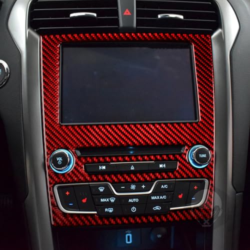Real 3K Red Carbon Fiber Car Central Console Navigation Screen CD Player Control Panel Sticker Auto Interior Accessories Compatible with Ford Mondeo/Fusion 2013 2014 2015 2016 2017 2018 2019 - color: Red-gps Screen Panel