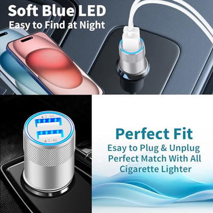 [Apple MFi Certified] iPhone Fast Car Charger, Braveridge 2Pack 4.8A Dual USB Car Power Cigarette Lighter USB Car Carplay Charger Adapter with Lightning Cable for iPhone 14 13 12 11 Pro XS XR X 8 iPad - color: Pearlescent Silver