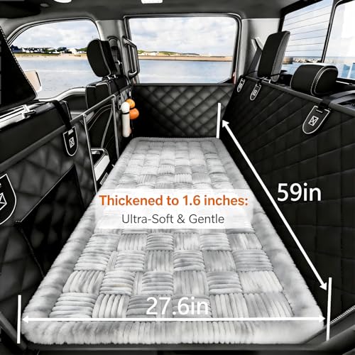 59"x27.6" Thickened Backseat Dog Bed Mat, Upgraded Non-Slip Pet Car Seat Blanket with Laundry Bag, High-Resilience PP Cotton, Washable, for Backseat Extenders & Seat Covers, Gray - color: Grey