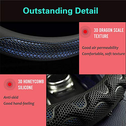 PINCTROT Steering Wheel Cover Great Grip with 3D Honeycomb Anti-Slip Design, Universal 14.5-15 Inch (Blue) - color: 4.Blue, size: Medium(Standard) Size[14 1/2''-15'']