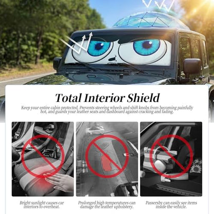 63"x28.5" Car Windshield Sun Shade with Storage Pouch, Stylish Printed Front Window Sunshade with Double Ring Frame, Universal Fit Foldable Heat Blocker & UV Protector for SUV, Sedan (Eyes) - color: Eyes