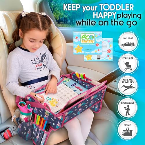Kids Travel Tray - Waterproof Lap Table with No-Drop Large Tablet Holder - Car Seat Tray - Road Trip Essentials Kids - Car Desk Organizer for Airplane - Toddler Travel Essentials(MERMAID) - color: MERMAID