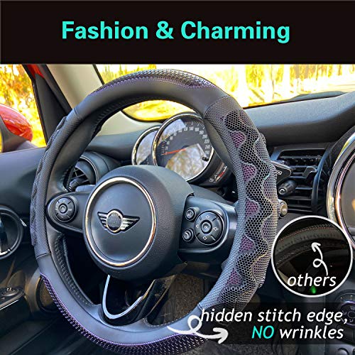 PINCTROT Steering Wheel Cover Great Grip with 3D Honeycomb Anti-Slip Design, Universal 14.5-15 Inch (Purple) - color: 5.Purple, size: Medium(Standard) Size[14 1/2''-15'']