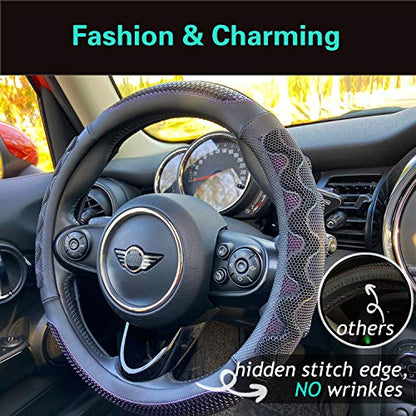 PINCTROT Large Size Steering Wheel Cover Great Grip with 3D Honeycomb Anti-Slip Design, 15.5-15.75 Inch (Purple) - color: 5.Purple, size: Large Size[15 1/2''-15 3/4'']
