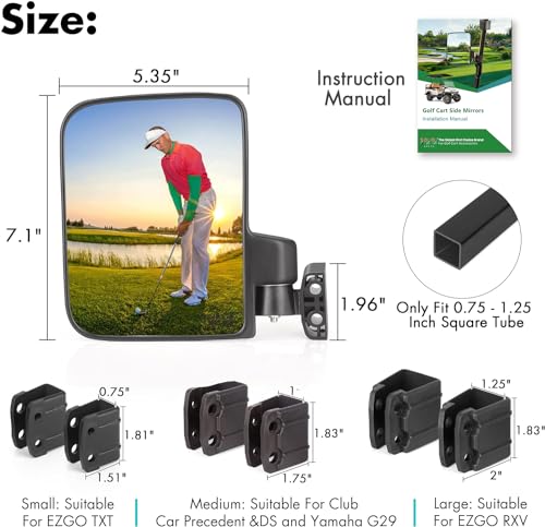 10L0L Golf Cart Mirror, No Drilling Extra Large Side View Mirror Universal for Yamaha, Club Car, EZGO, Folding Side Rear View Mirrors Adjustable 180 Degree - style: Basic