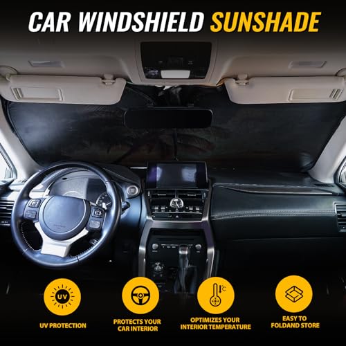 Car Windshield Sun Shade - Reflector Sunshade Offers Ultimate Protection for Car Interior, Cool Reflective Sun Blocker Fits Small Sedans, Mini SUVs - color: Sunrise-Yellow