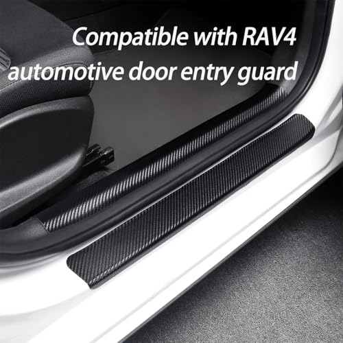Inner Door Sill Protectors for Toyota RAV4 2020-2024, 4-Piece Set Anti-Scratch Scuff Plates, Matte Carbon Fiber Texture, Full-Coverage Crown Adhesive No Edge Lifting, Paint-Safe Removable Entry Guards - size: 2020-2024Door Interior Sill Protector