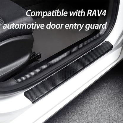 Inner Door Sill Protectors for Toyota RAV4 2020-2024, 4-Piece Set Anti-Scratch Scuff Plates, Matte Carbon Fiber Texture, Full-Coverage Crown Adhesive No Edge Lifting, Paint-Safe Removable Entry Guards - size: 2020-2024Door Interior Sill Protector