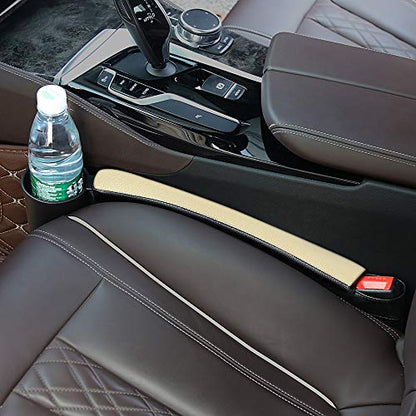 Supin 2 Prices Car Seat Gap Filler Pad PU Leather Console Side Pocket Organizer and one Cup for Cellphone Wallet Coin Key (Black+Beige) - color: Black+Beige