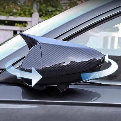 2PCS Door Side Mirror Covers Cow Horn Compatible with Honda Civic 2016-2021 10th Generation Sedan Coupe Hatchback Exterior Rear View Mirror Housing (Carbon Fiber Style) - size: Carbon Fiber Style