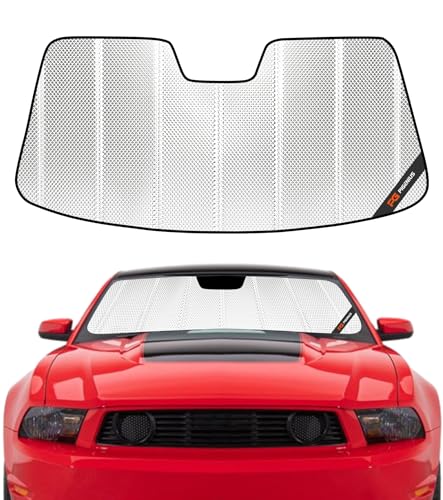Pigenius Windshield Sun Shade for Ford Mustang 2010-2012. Reflective Aluminum Film Front Window Sunshade - BLAZBLOCK - color: Shiny Silver, size: 2010-2012