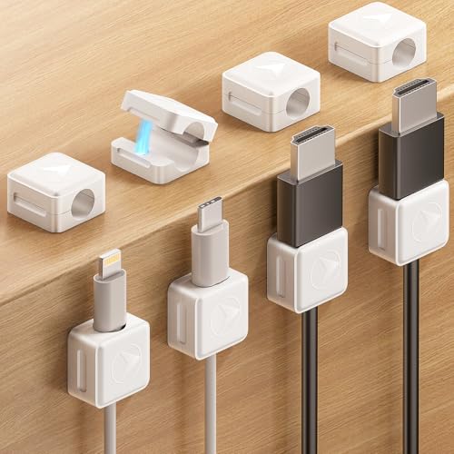 Magnetic Cord Organizer, 8 Pack Adhesive Charging Cable Clips Holder for Nightstand, Easy Secure Cord Keeper Cable Clips Wire Management for Phone, Home, Office, Desk| Universal Fit| Strong Magnet - color: White-Arrow Model, size: 8 Pack
