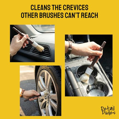 Detail Dudes Car Detailing Brush Set 3-pc - Scratch-Free Boars Hair for Interior and Exterior Work - Pro Quality Car Cleaning Brush Kit for Leather Seats, Dashboards, Wheels, Grills and Paint - size: 3 Pack(Starter)
