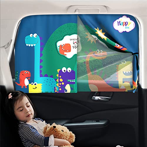 Car Sun Shade for Baby - EOHMAK Car Side Window Sun Shade Cover Upgrade Double Opening Car Interior Curtain Sun Blocker Blind (Dinosaur Family, 1 Pack) - color: Dinosaur Family, size: 1 Pack