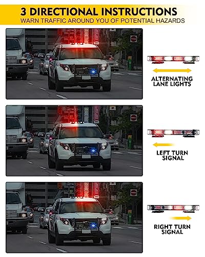 LUMENIX Rooftop Strobe Beacon Lights Bar White Red LED Emergency Traffic Security Lightbar with Heavy-Duty Magnetic Base Safety Warning Flashing Light for POV Trucks Vehicles Firefighter Ambulance - color: White&Red