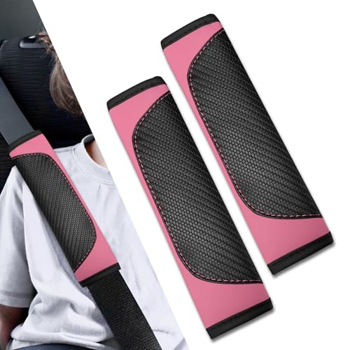 2PCS Car Seat Belt Covers, Soft Seat Belt Shoulder Pads Neck Covers, Breathable Mesh Seatbelt Strap Protector, Car Interior Accessories for Comfortable Driving Fit for Truck SUV (Leather-Black/Pink) - color: Leather-Black/Pink