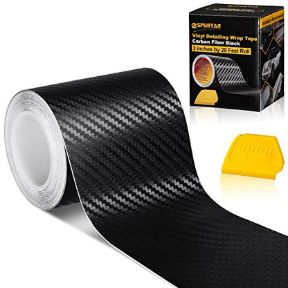 Spurtar Carbon Fiber Wrap Black Vinyl Wrap for Cars, 3 Inch x 20 ft Universal Chrome Delete Dry Carbon Fiber Tape Door Edge Guards Vehicle Detailing Tape Overlay Vinyl Paper Car Exterior Accessories - size: 3 Inch x 20 ft