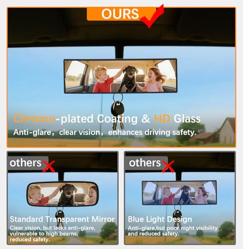 Rear View Mirror, Chrome Anti-glare Panoramic Rear Mirrors Universal 10 Inch Convex Car Interior Clip on Extra Big Wide Angle Rearview Mirror Extender to Reduce Blind Spot for Car SUV - size: 10 Inch