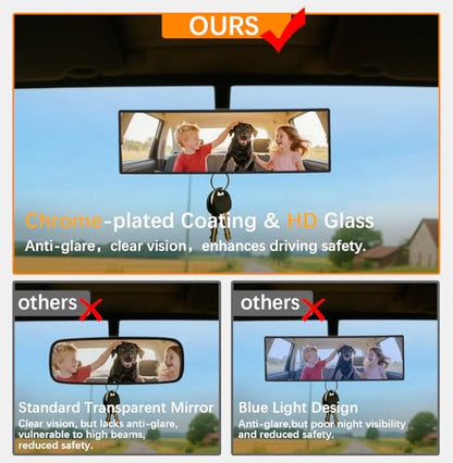 Rear View Mirror, Chrome Anti-glare Panoramic Rear Mirrors Universal 10 Inch Convex Car Interior Clip on Extra Big Wide Angle Rearview Mirror Extender to Reduce Blind Spot for Car SUV - size: 10 Inch