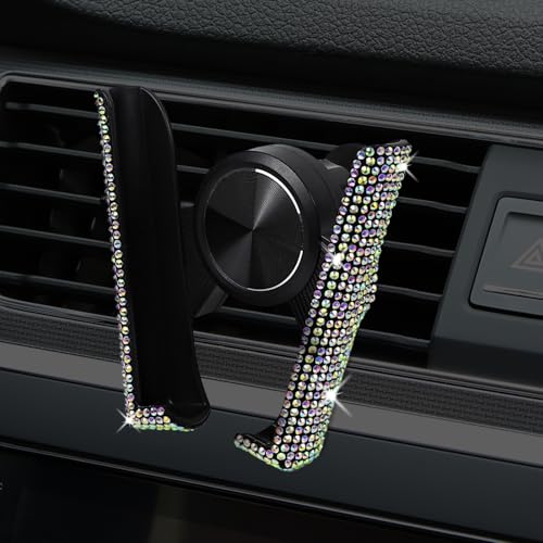 Bling Car Phone Holder, 360° Adjustable Mini Dashboard Air Vent Phone Mount, Universal Crystal Vehicle Vent Cell Phone Holder for Women Girls, Interior Car Accessories Decor (Colorful) - color: Colorful