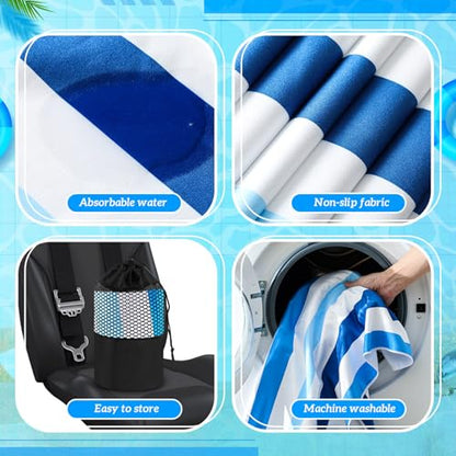 Hahafelt 2 Pack Car Seat Towel Covers with Storage Bag, 63 x 32 Inch Universal Non Slip Waterproof Sweat Protector for Car Truck, Gym Swimming Running, Machine Washable (Blue Vertical Stripes) - style: Blue Vertical Stripes