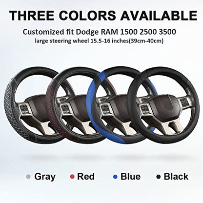 West Llama Customized Auto Car Steering Wheel Cover for Dodge RAM 1500 2500 3500, 15.5-16 inch (Diamond Quilted-Black+Gray-Large Size) - color: B-Black+Gray, size: Large Size (15 ½''-16'')