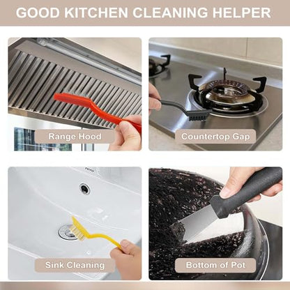 Crevice Cleaning Brush Set-9-Piece, Scratch-Free Hard Bristle Gap Scrubber with Protective Tip, Non-Shedding Detail Brushes for Window Tracks, Bathroom Grout, Blenders & Kitchen Sinks
