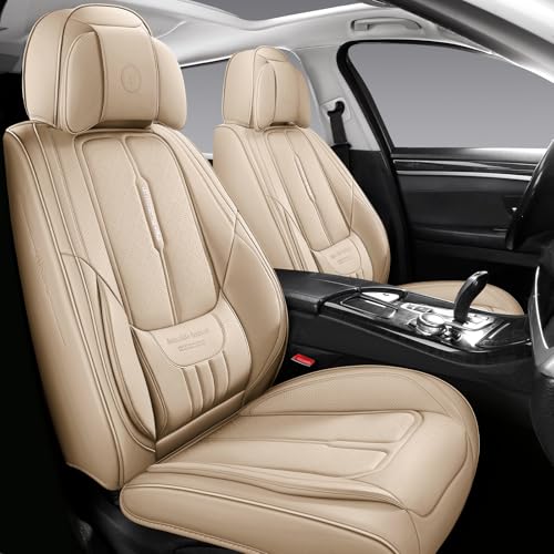 NS YOLO Universal Fit Full Coverage Leather Car Seat Covers for Cars,SUVs and Pick-up Trucks, Car Seat Protector,Automotive Seat Covers Full Set,Car Seat Cushion,Beige Seat Cover for 5 Seats - color: Beige, size: Full Set