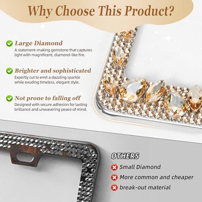 OKLPF Single Luxury Rhinestone License Plate Frame – Elegant Champagne Bling with Glitter Crystals, Anti-Theft Screws & Gift Box, Fits Standard US Plates(Champagne) - color: Champagne, size: 1pc