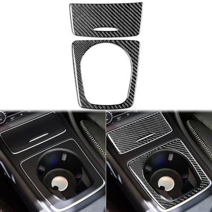 Real Carbon Fiber Center Control Cigarette Lighter Cover Panel Water Cup Holder Frame Interior Trim Sticker Cover Compatible with Benz CLA C117 2014-2018 GLA X156 2015-2019 Accessories Black - Kit - color: Center Cigarette Lighter Cover Cup Holder - Kit
