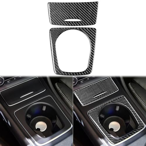 Real Carbon Fiber Center Control Cigarette Lighter Cover Panel Water Cup Holder Frame Interior Trim Sticker Cover Compatible with Benz CLA C117 2014-2018 GLA X156 2015-2019 Accessories Black - Kit - color: Center Cigarette Lighter Cover Cup Holder - Kit