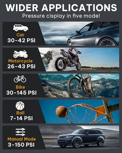 Tire Inflator Portable Air Compressor - 150psi Fast Air Pump for Car Tires with Digital Tire Pressure Gauge Accurate Dual LCD Display & Led Light for Bike Bump Car Motorcycle Bicycle Balls More