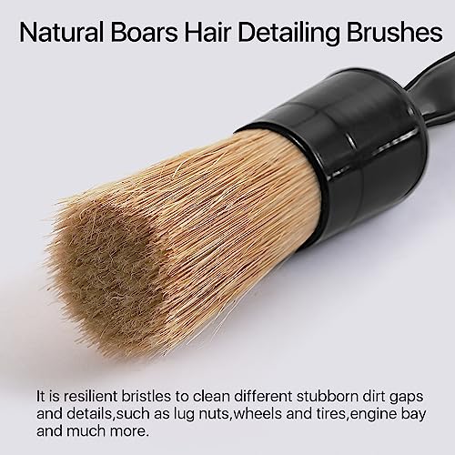 Car Detailing Brush Set, 4 PCS Soft Boars Hair Auto Interior Cleaning Detail Brushes, Perfect for Safely Cleaning Emblem Air Vent, Leather Seats, Washing Wheels, Tires, Engine Bay, Car Detailing Kit - size: boars hair
