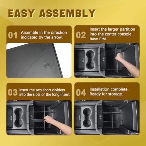 Center Console Organizer Armrest Divider Compatible with 2021-2026 Chevy Tahoe/Suburban and 2021-2026 GMC Yukon, Fits Standard Console with Charging Socket Only, 6-Compartment Storage Inserts