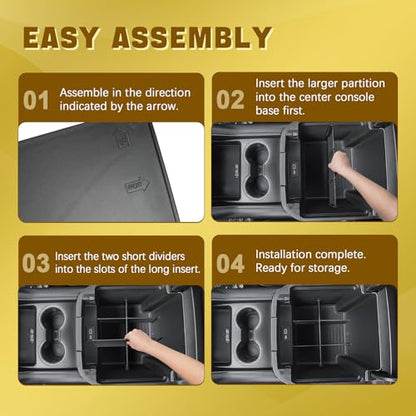 Center Console Organizer Armrest Divider Compatible with 2021-2026 Chevy Tahoe/Suburban and 2021-2026 GMC Yukon, Fits Standard Console with Charging Socket Only, 6-Compartment Storage Inserts