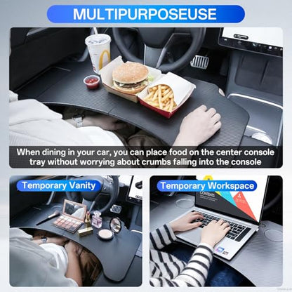 Foldable Table Tray for Tesla Model Y Juniper 2025 2026 Model 3 Highland 2024 2025 2026 Carbon Fiber Food Eating Table Tray Passenger Seat Laptop Desk for 2020-2026 ModelY & 2017-2026 Model3